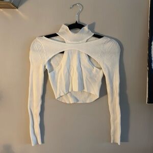 Women’s cut out Turtle neck crop top beige urban outfitters